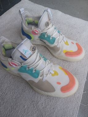 Adidas Men's Sneakers in White with Coral, Teal & Neon Accents